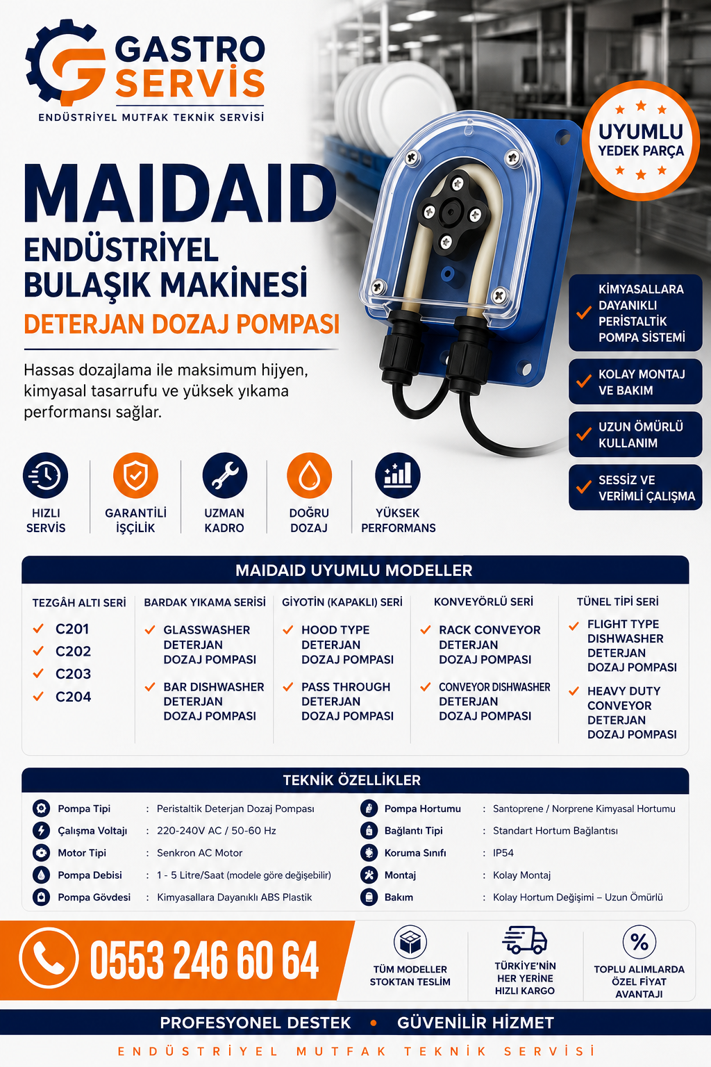 Maidaid Endüstriyel Bulaşık Makinesi Deterjan Dozaj Pompası