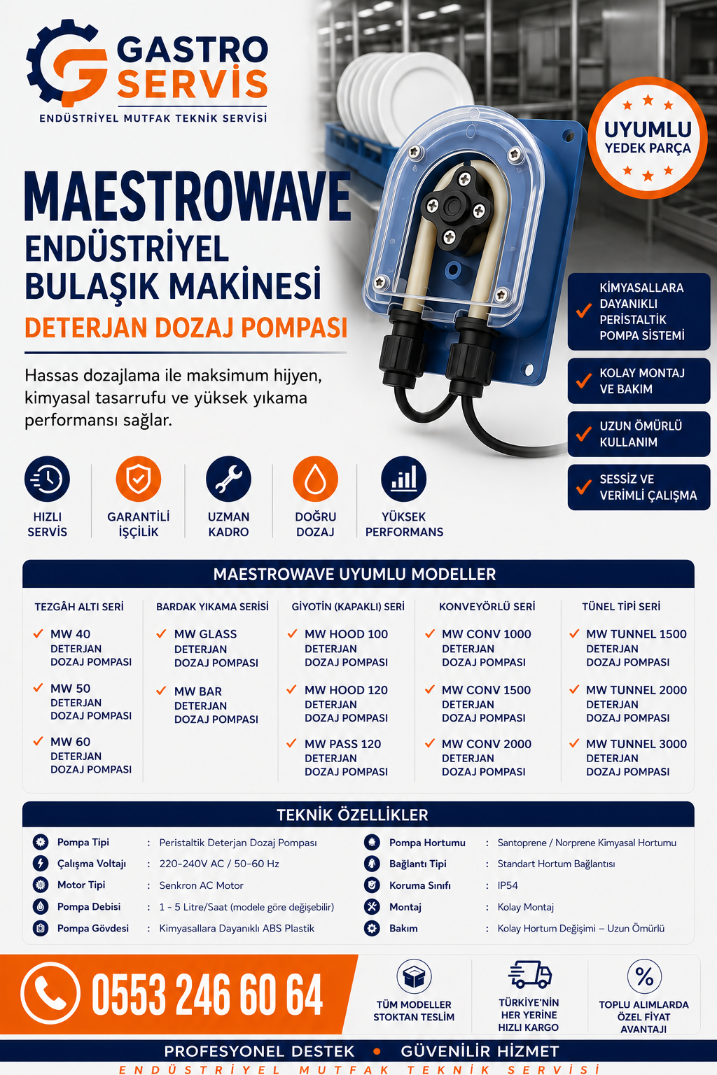 Maestrowave Endüstriyel Bulaşık Makinesi Deterjan Dozaj Pompası