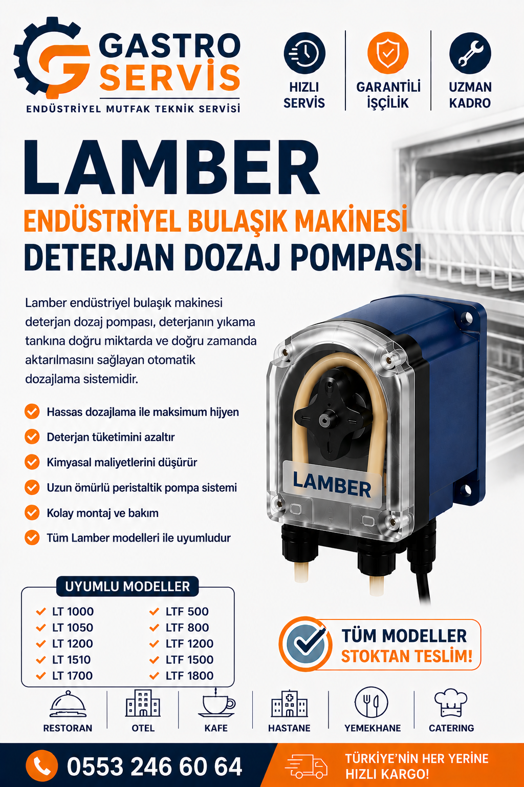 Lamber Endüstriyel Bulaşık Makinesi Deterjan Dozaj Pompası