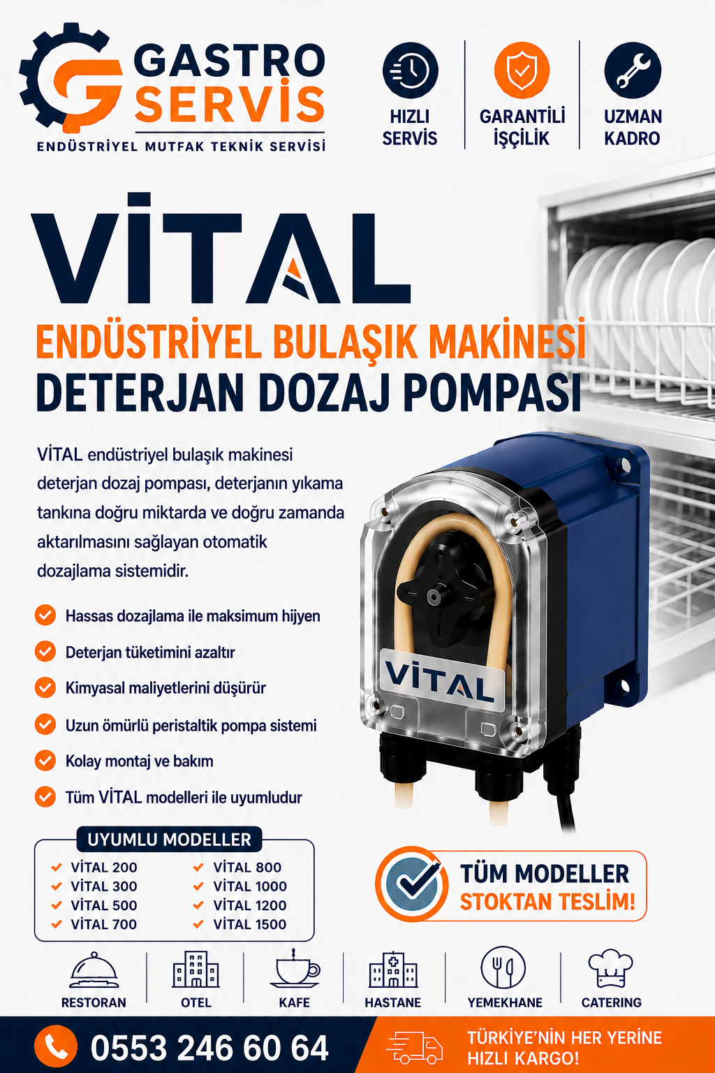 VİTAL Endüstriyel Bulaşık Makinesi Deterjan Dozaj Pompası