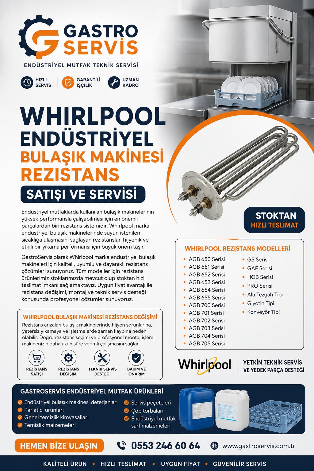 Whirlpool Endüstriyel Bulaşık Makinesi Rezistansı