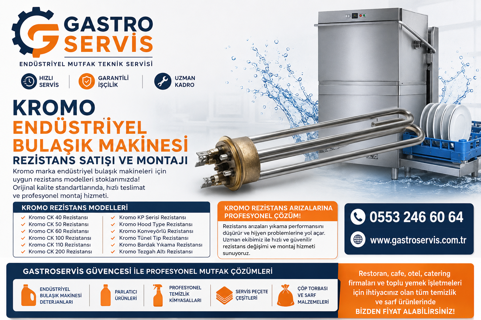 Kromo Endüstriyel Bulaşık Makinesi Rezistansı